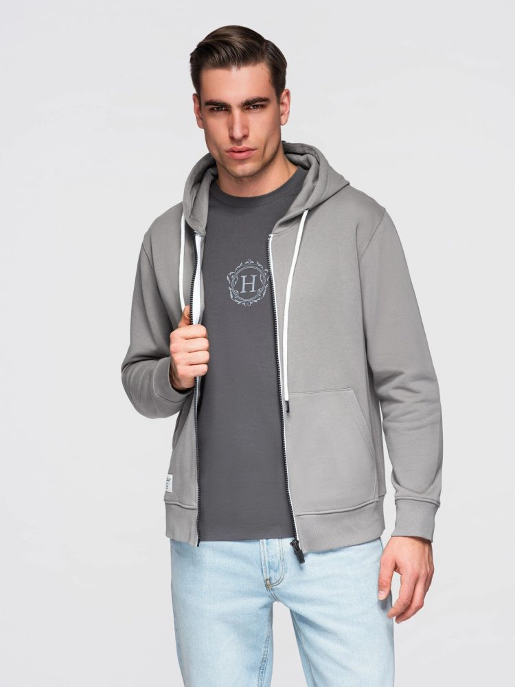 Pánska mikina s kapucňou na zips- šedá