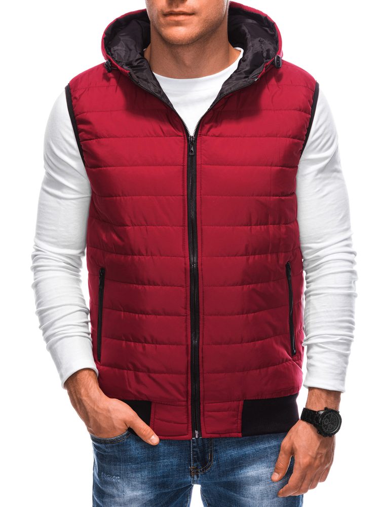 E-shop Pánska červená prešívaná vesta s kapucňou V58