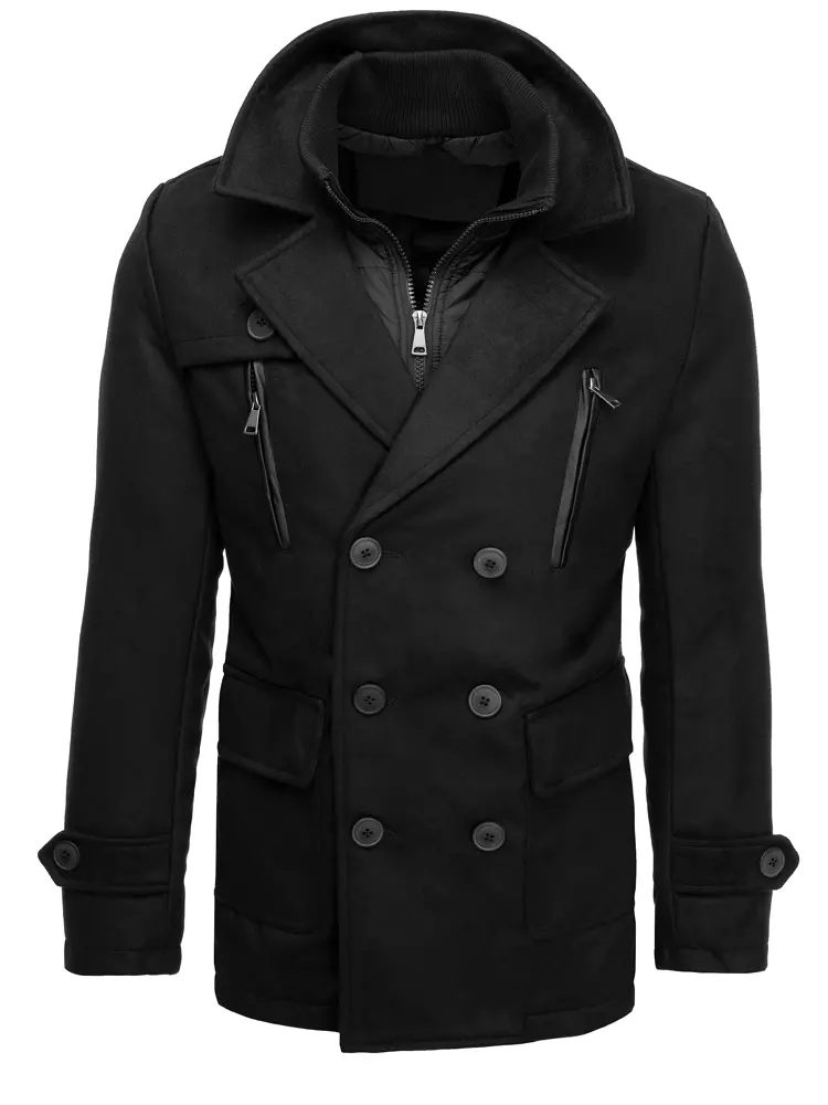 Trendy pánsky kabát bez kapucne čierny