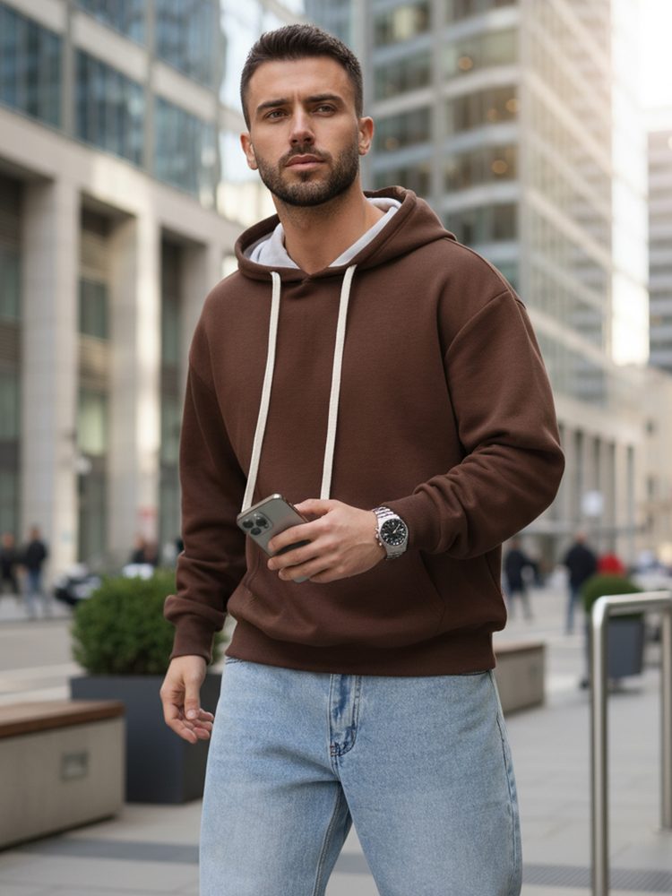 Trendy mikina pre mužov s kapucňou -hnedá