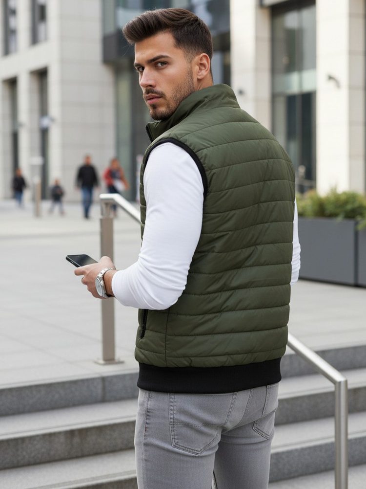 Prešívaná vesta bez kapucne pre mužov zelená