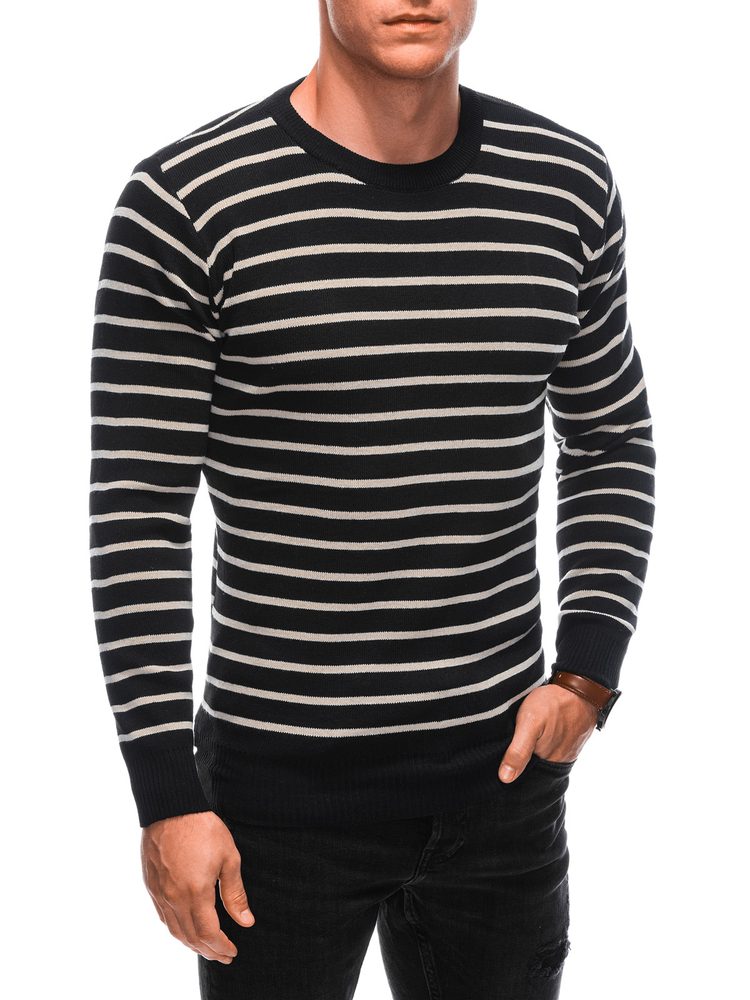 Trendy sveter pre pánov s pruhmi čierny