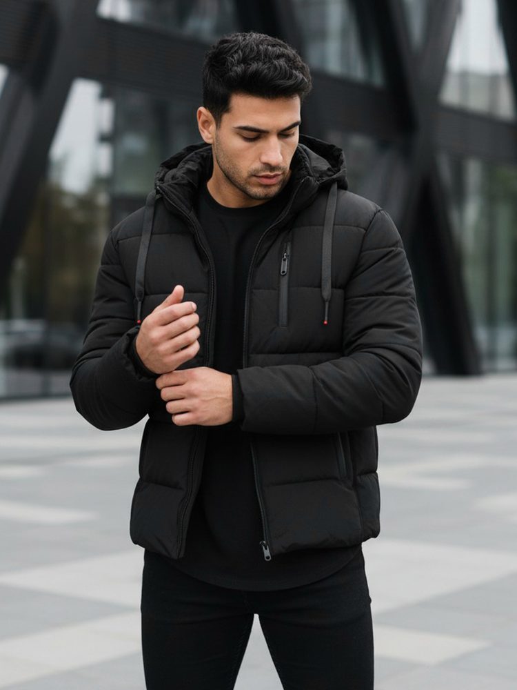E-shop Trendy čierna bunda na zimu s kapucňou