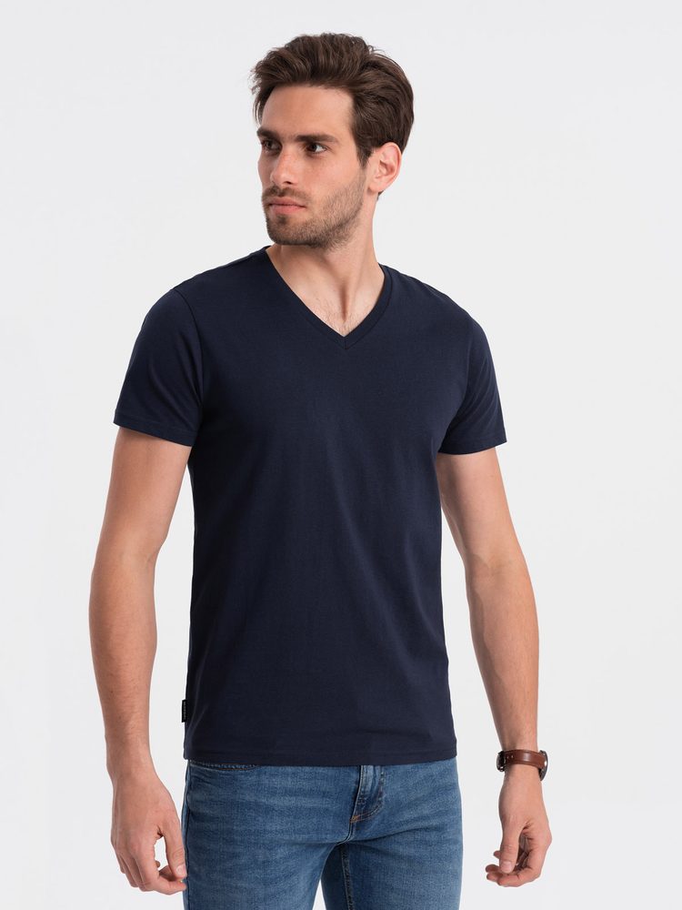 E-shop Bavlnené pánske granátové tričko s V-výstrihom V2-TSBS-0145