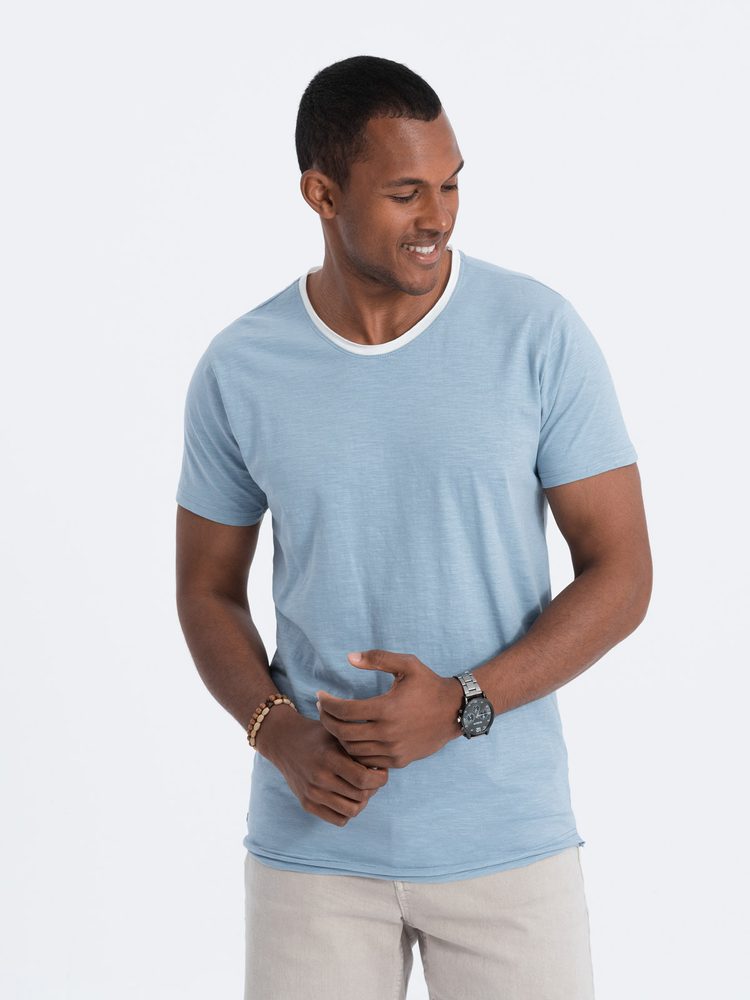 Módne tričko bez potlače pre mužov modré