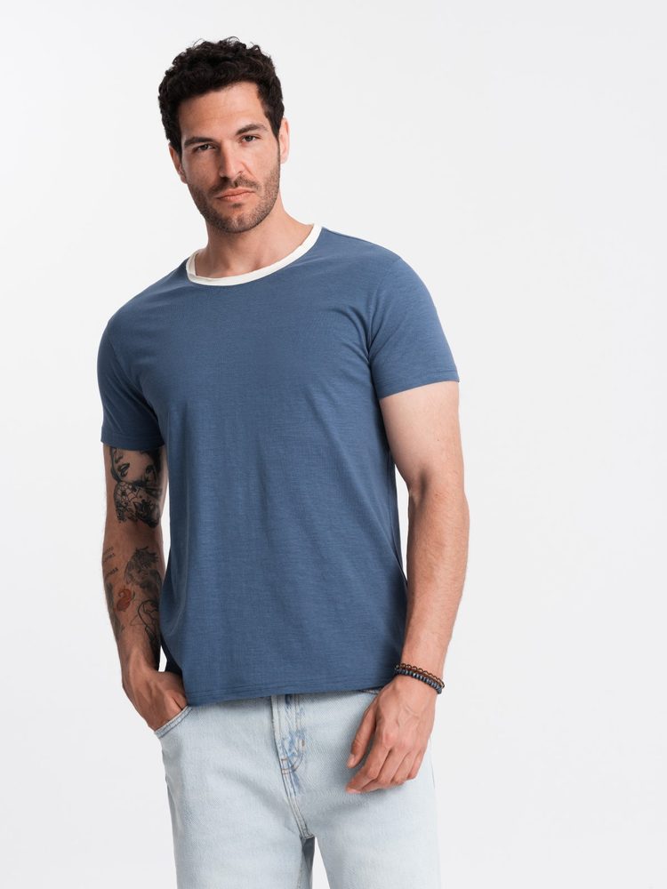 Módne tričko bez potlače pre mužov tmavo modré
