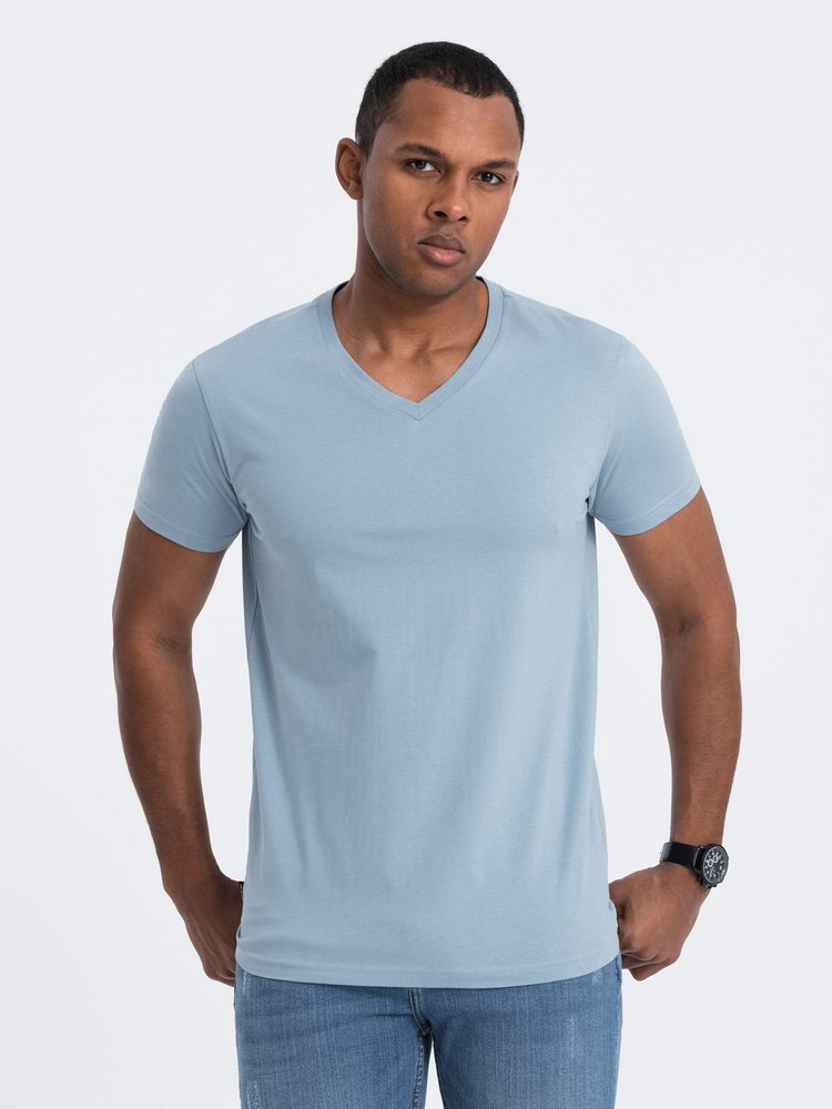 E-shop Bavlnené pánske denim tričko s V-výstrihom V11-TSBS-0145