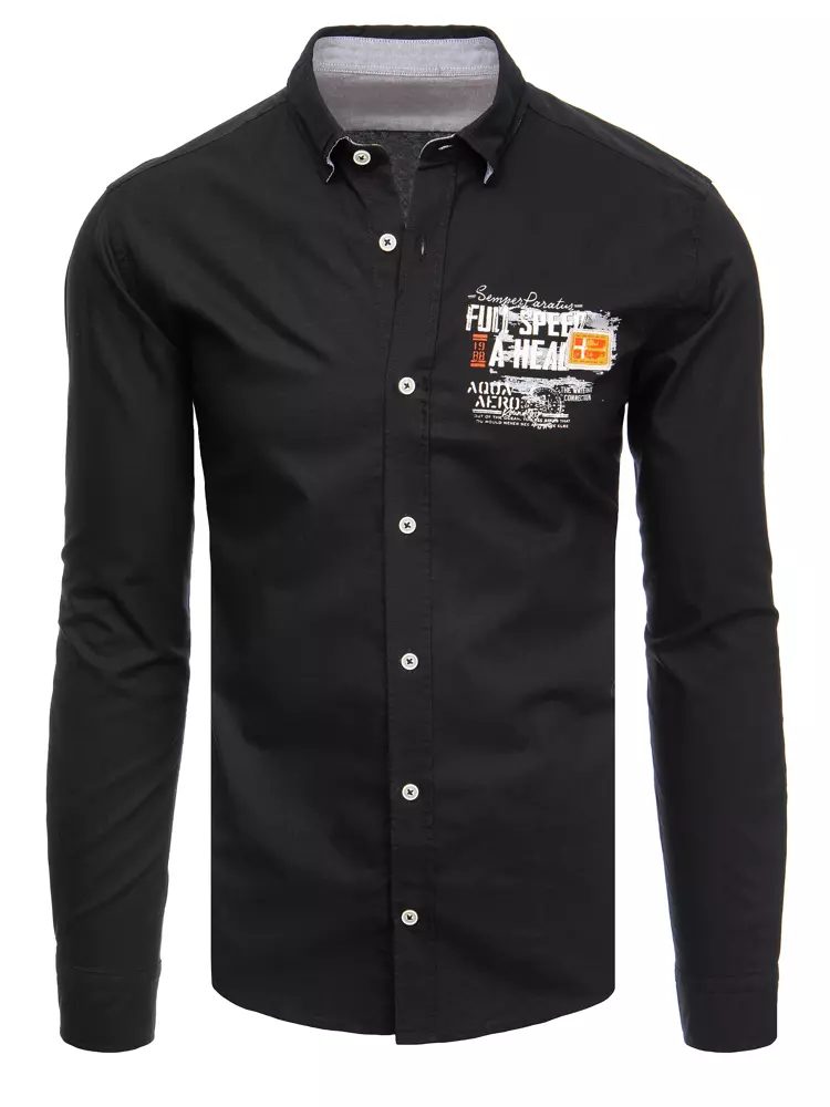 E-shop Čierna bavlnená košeľa s potlačou