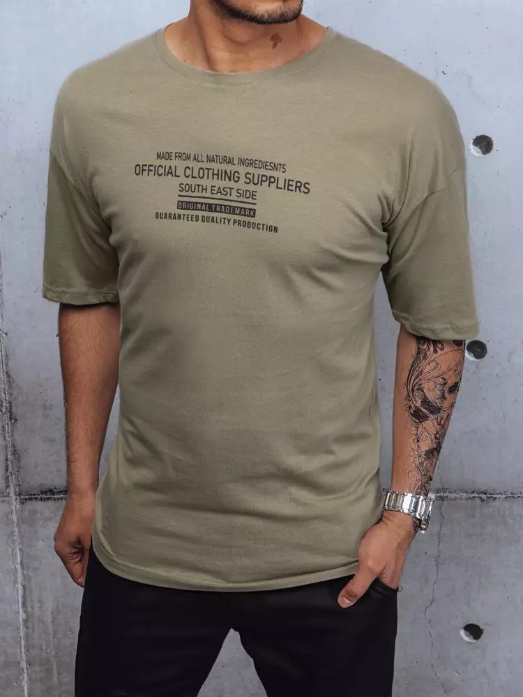 Trendové tričko s krátkym rukávom a nápisom-muži-khaki