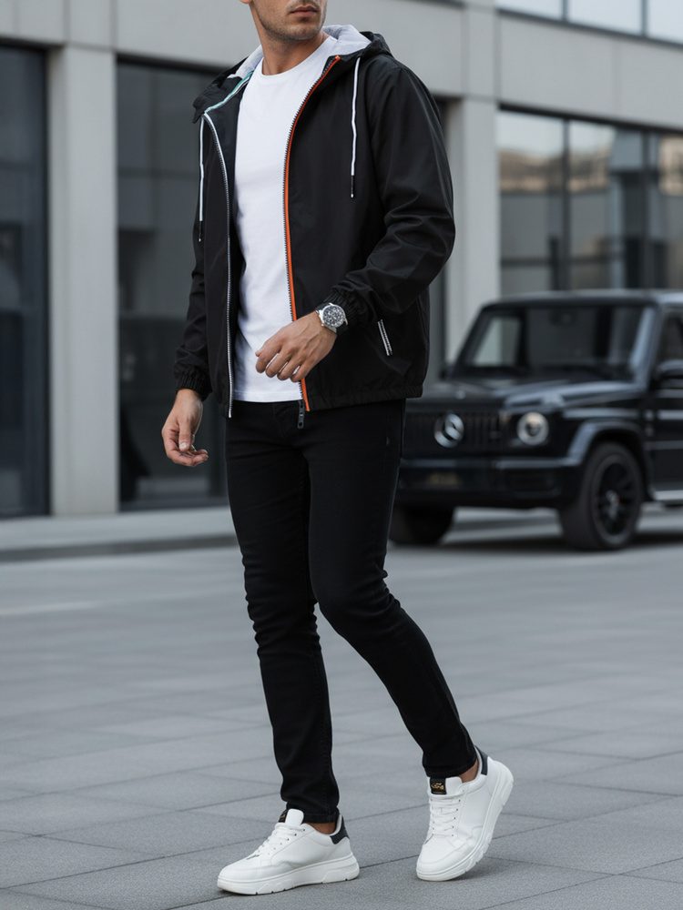 Trendy bunda s kapucňou pre pánov čierna