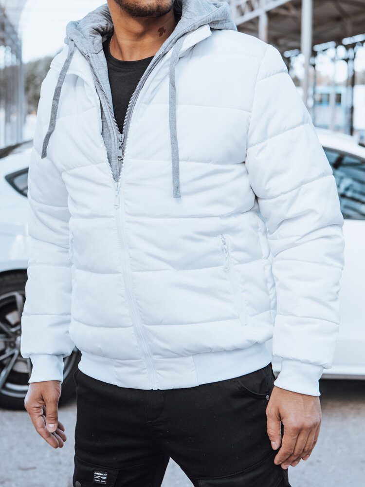 Pánska atraktívna zimná bunda s kapucňou biela