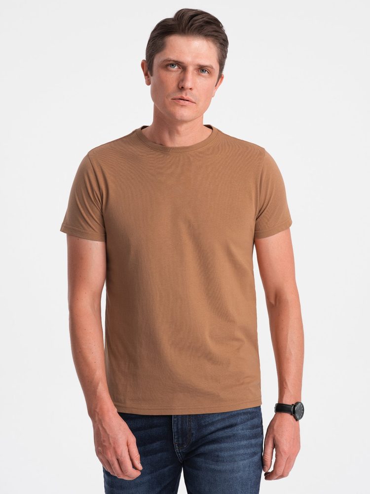 E-shop Bavlnené klasické hnedé tričko s krátkym rukávom V13 TSBS-0146