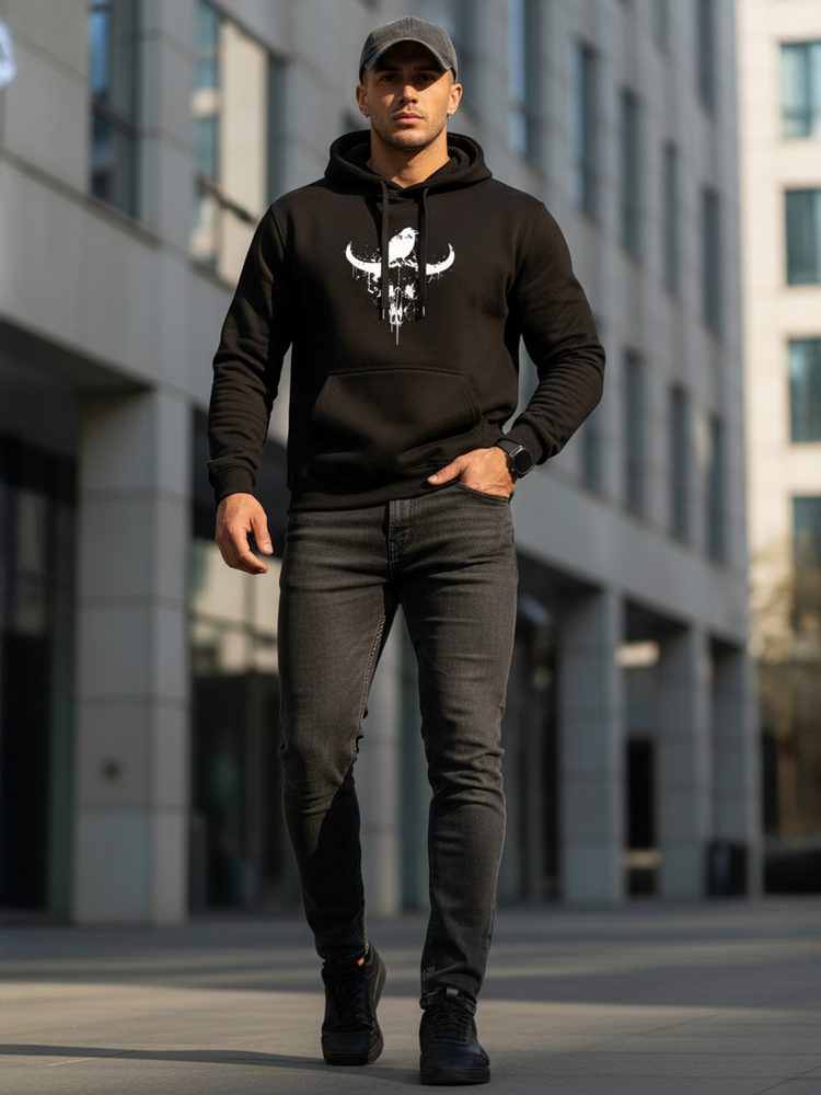 Mikina s kapucňou a potlačou pre pánov čierna