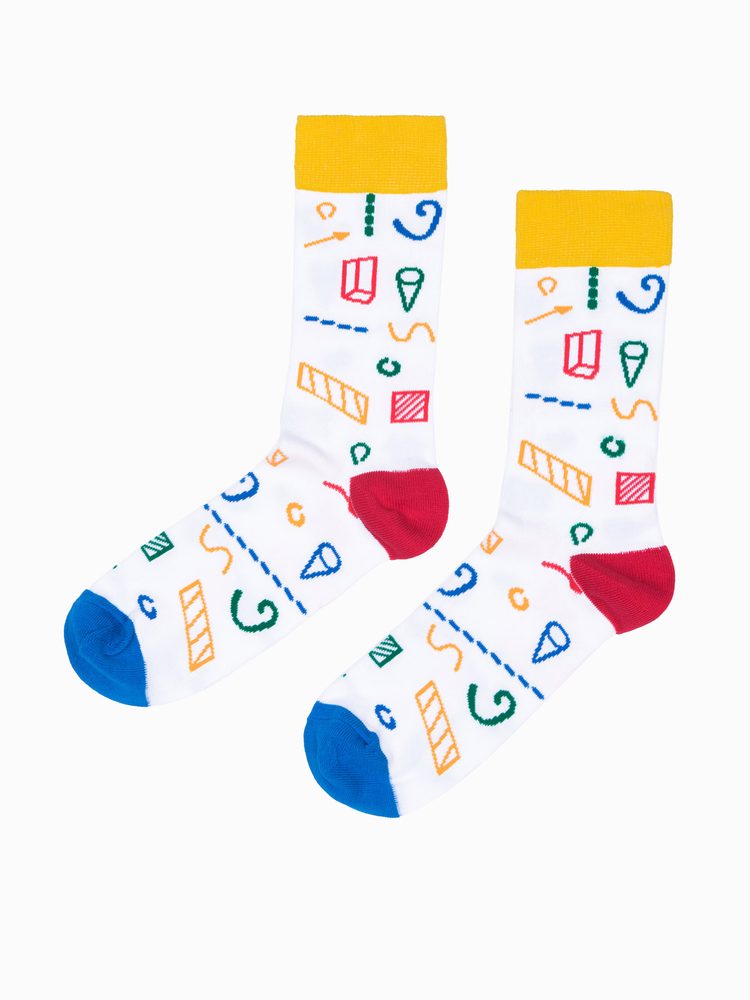 Pánske biele ponožky s potlačou (geometria) U240