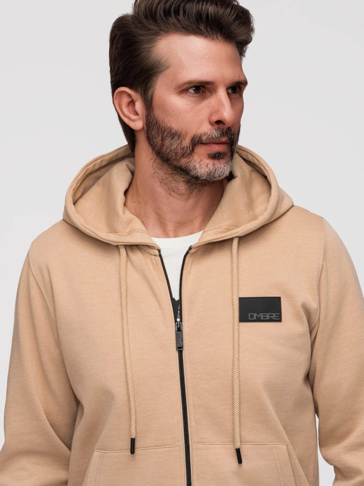 Mikina na zips s kapucňou piesková
