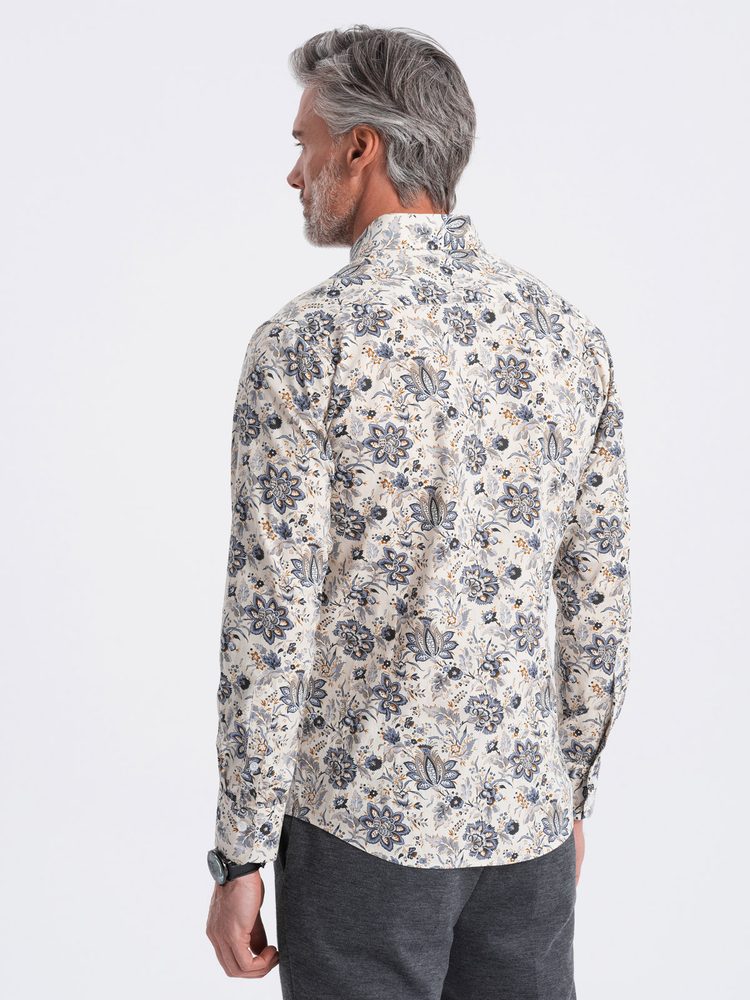 Jedinečná pánska košeľa so vzorom béžovo šedá