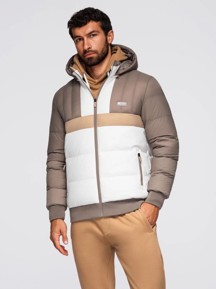 E-shop Béžovo-biela prešívaná retro bunda V2 JALP-0296