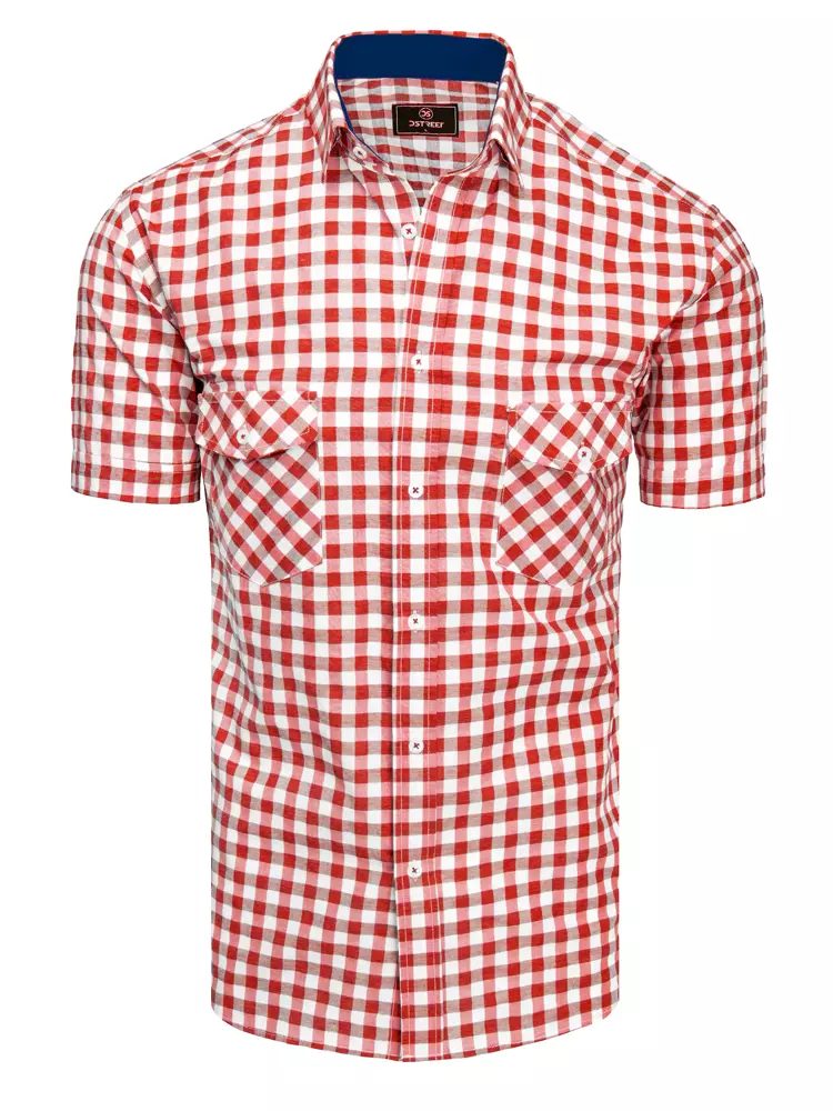 Károvaná košeľa pre pánov bielo-červená