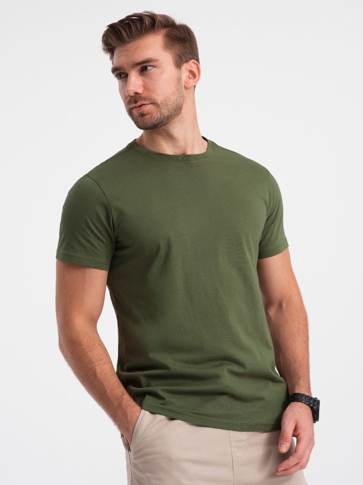 Klasické pánske olivové tričko s krátkym rukávom