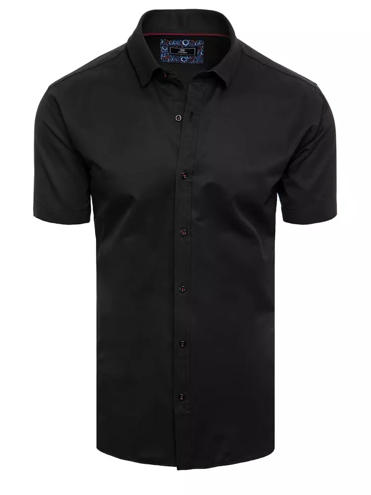 E-shop Módna čierna jednofarebná košeľa s krátkym rukávom