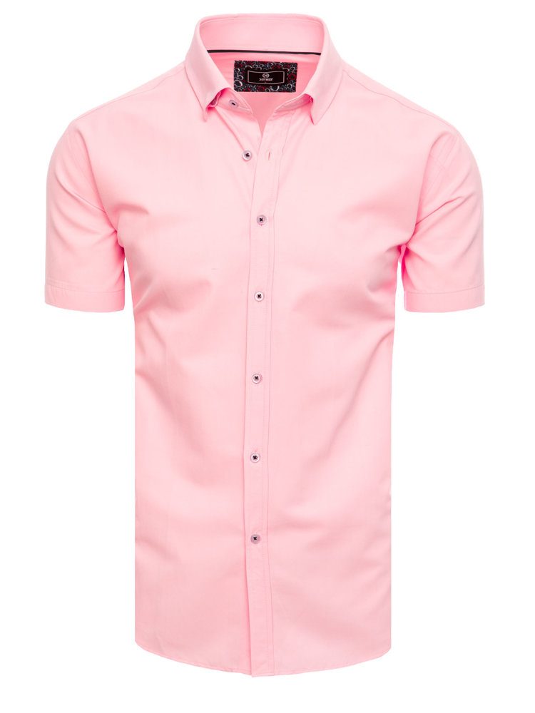 Jednofarebná košeľa s krátkym rukávom ružová