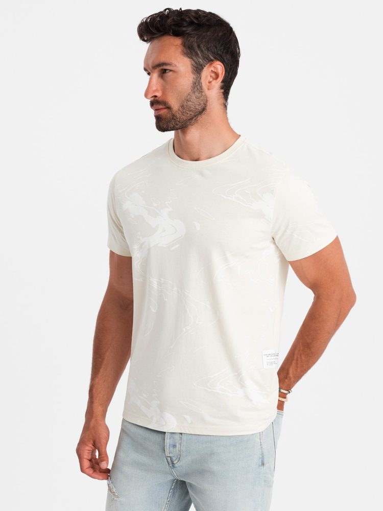 Pánske tričko s modernou potlačou- krémové