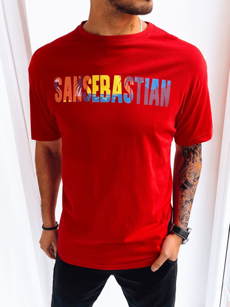 Jedinečné pánske tričko s krátkym rukávom s farebným nápisom červené