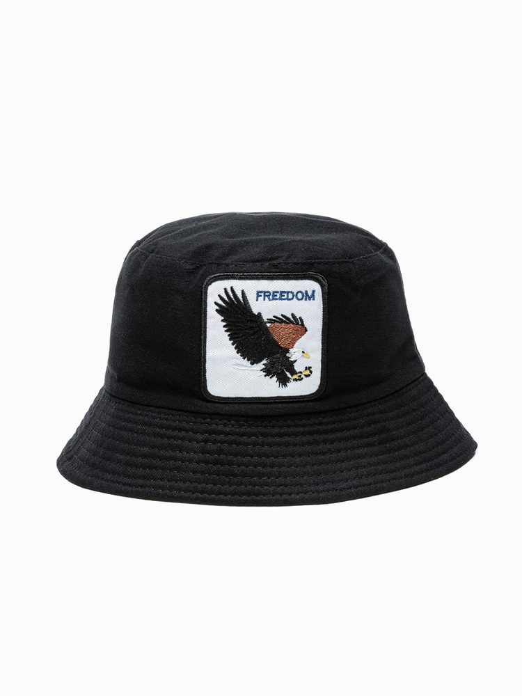 E-shop Moderný čierny pánsky klobúk s nášivkou freedom H143
