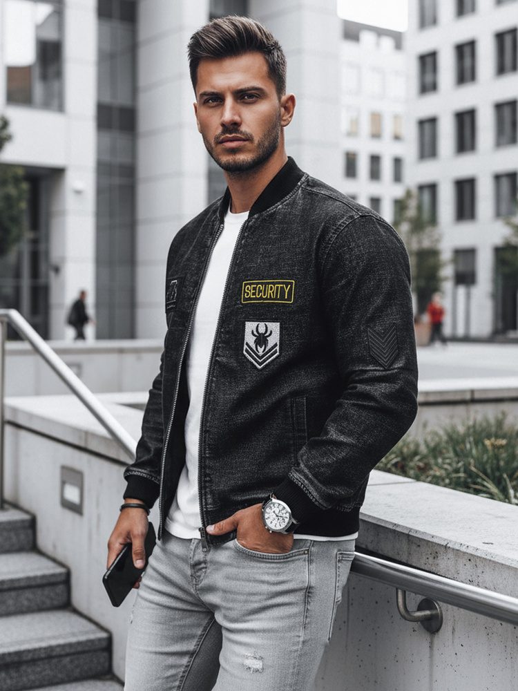 Prechodná štýlová bomber bunda čierna-muži