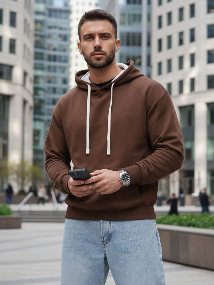 Trendy mikina pre mužov s kapucňou -hnedá