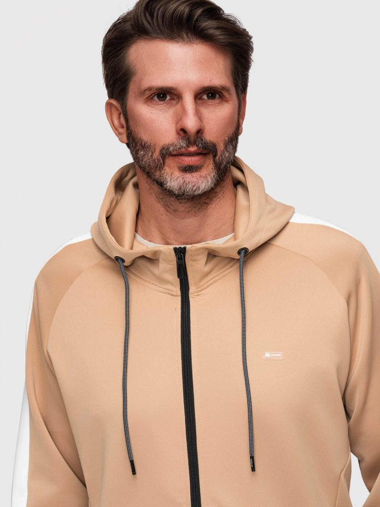 Mikina na zips s kapucňou béžová