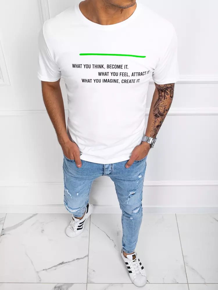 Trendové tričko s krátkym rukávom a nápisom-muži-biele