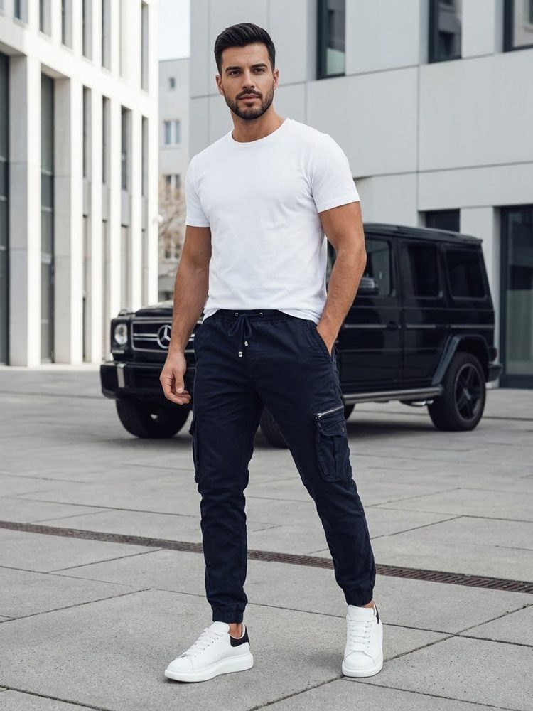 Trendy jogger kapsáčové nohavice pre pánov modré