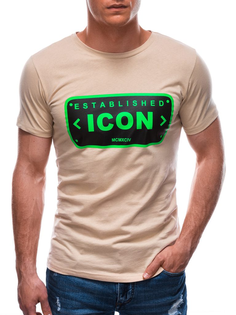 Béžové bavlnené tričko Icon S1689 - Budchlap.sk
