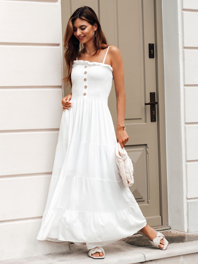 Trendy dlhé dámske šaty v bielej farbe DLR035 - Budchlap.sk
