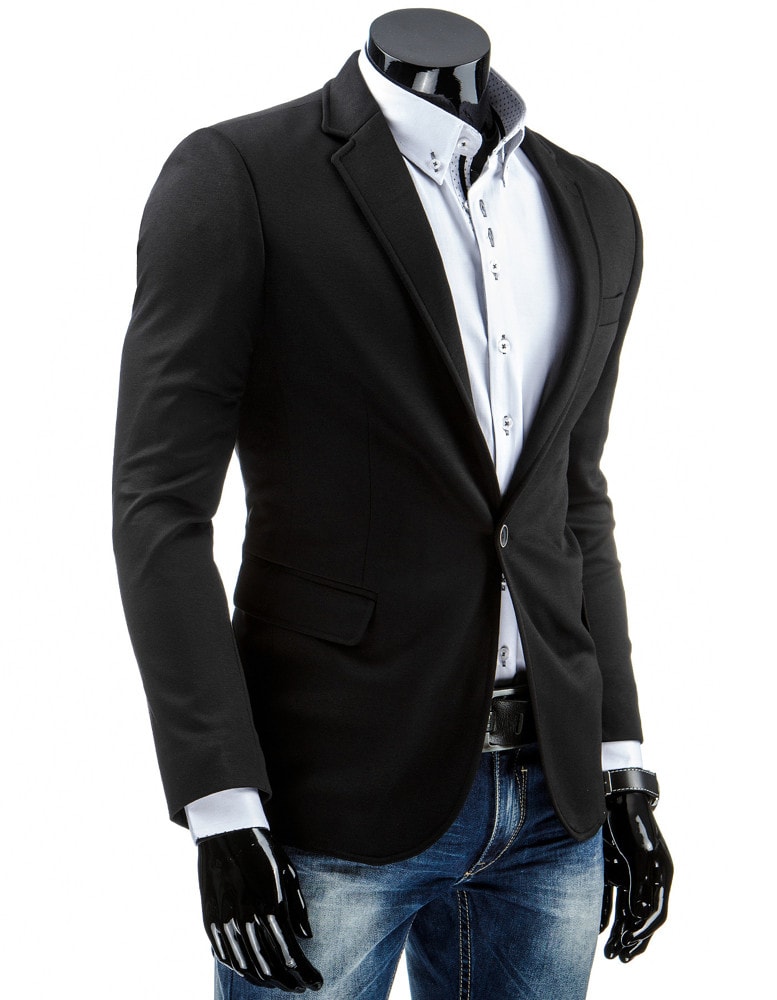 Jednoduché pánske sako v čiernej farbe slim fit strihu - Budchlap.sk