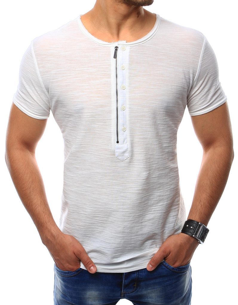 Zaujímavé biele tričko s ozdobným zipsom - Budchlap.sk