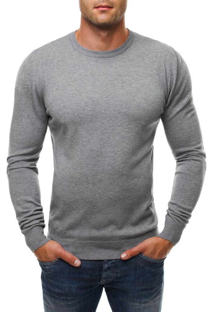 Sivý pánsky sveter s nášivkami na lakťoch 8005 - Budchlap.sk