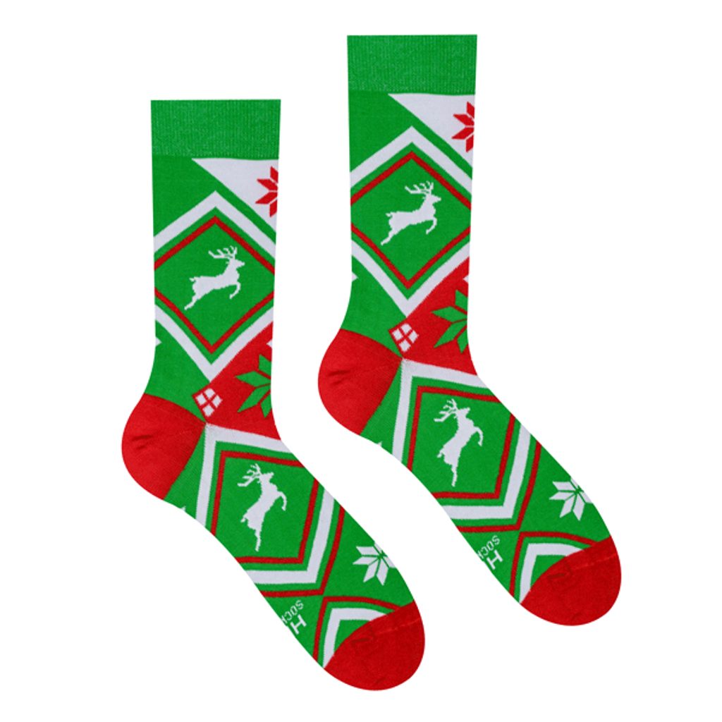 Zelené ponožky s vianočným motívom Nórsky vzor - Budchlap.sk