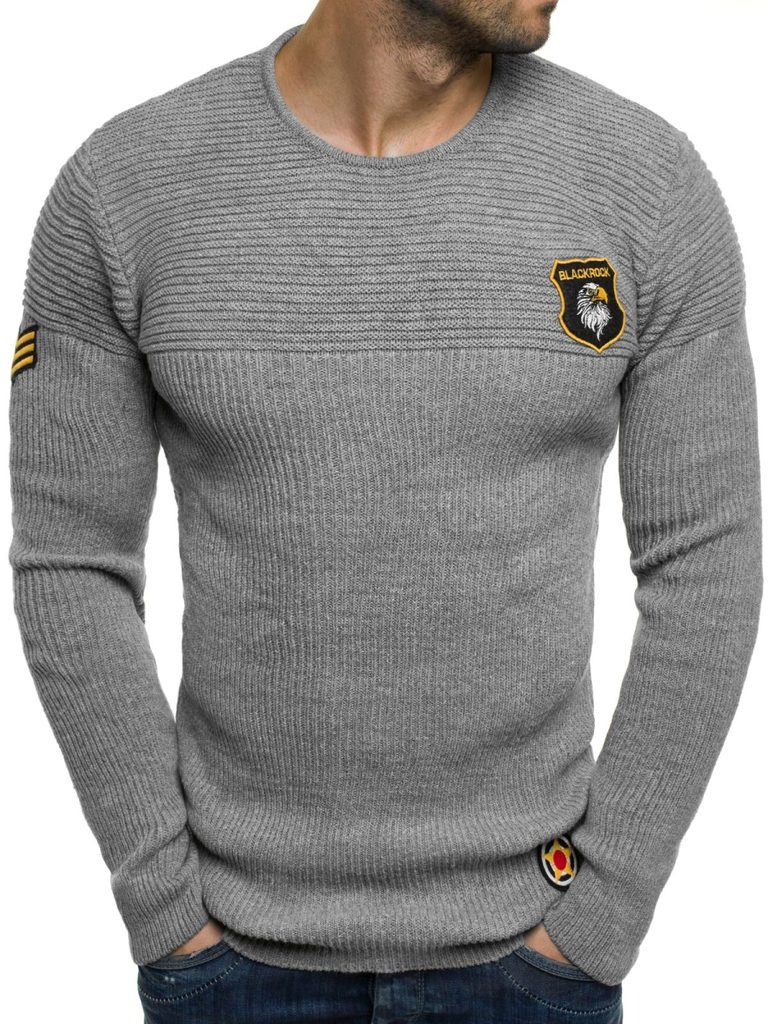 Army sveter s nášivkami pre pánov BLACK ROCK 18034 šedý - Budchlap.sk
