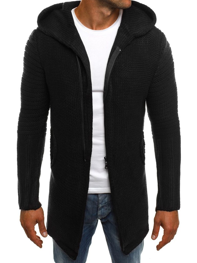 Predĺžený čierny sveter na zips MADMEXT 2124S - Budchlap.sk
