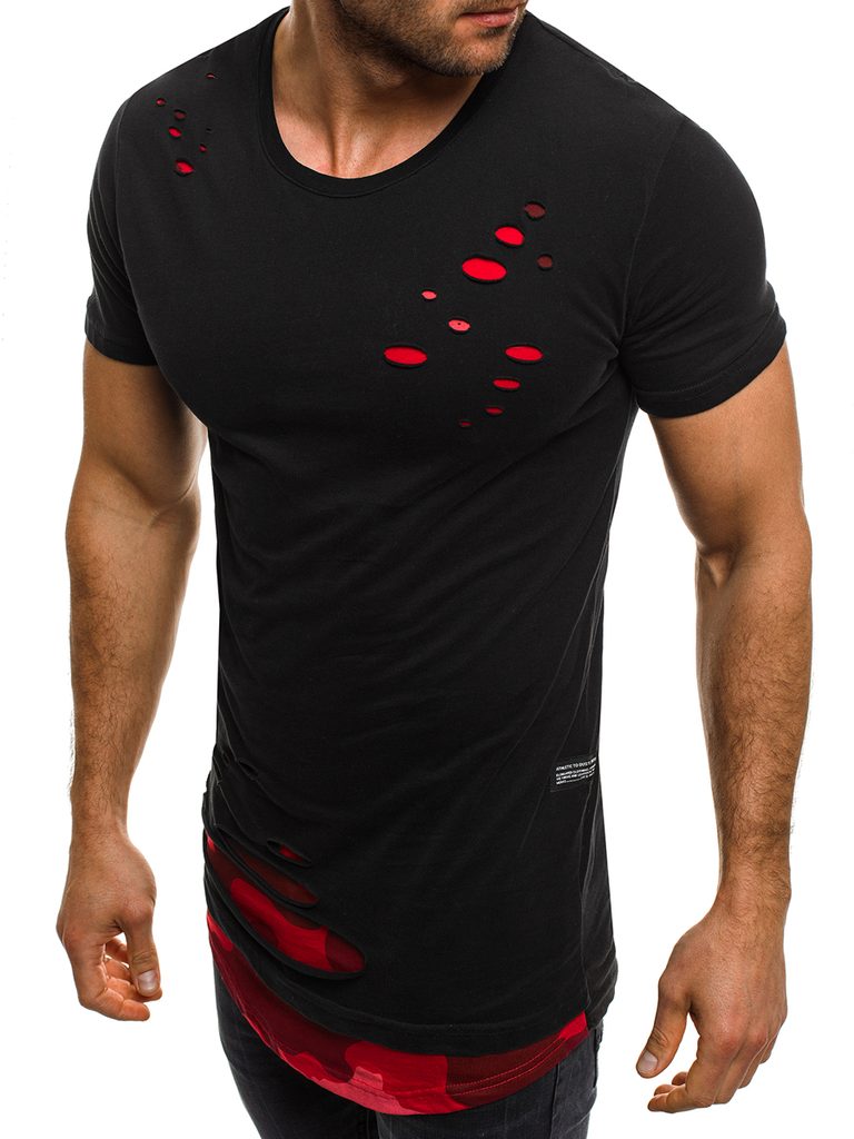 Červeno-čierne tričko s dierami ATHLETIC 1115 - Budchlap.sk