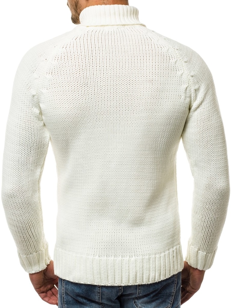 Krásny pánsky biely sveter s golierom OZONEE MAD/2805 - Budchlap.sk