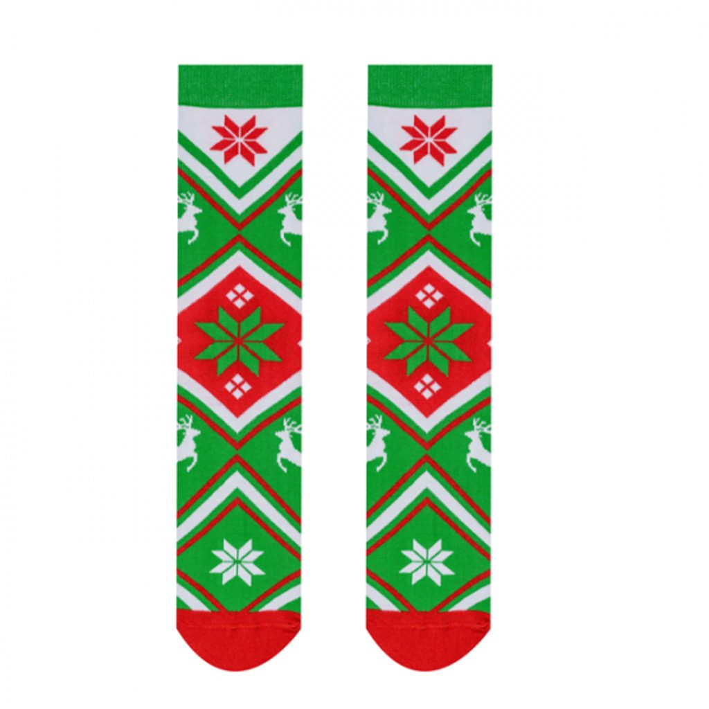 Zelené ponožky s vianočným motívom Nórsky vzor - Budchlap.sk