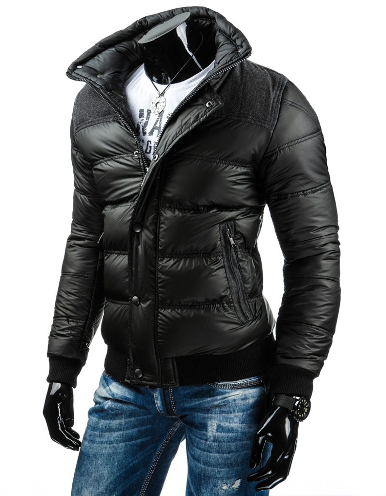 Lesklá čierna zimná bunda pre pánov - Budchlap.sk
