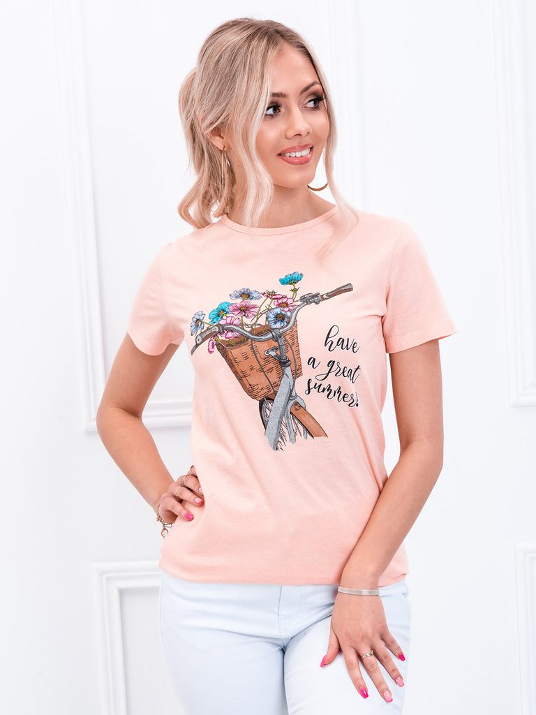 Krásne dámske broskyňové tričko s potlačou SLR029 - Budchlap.sk