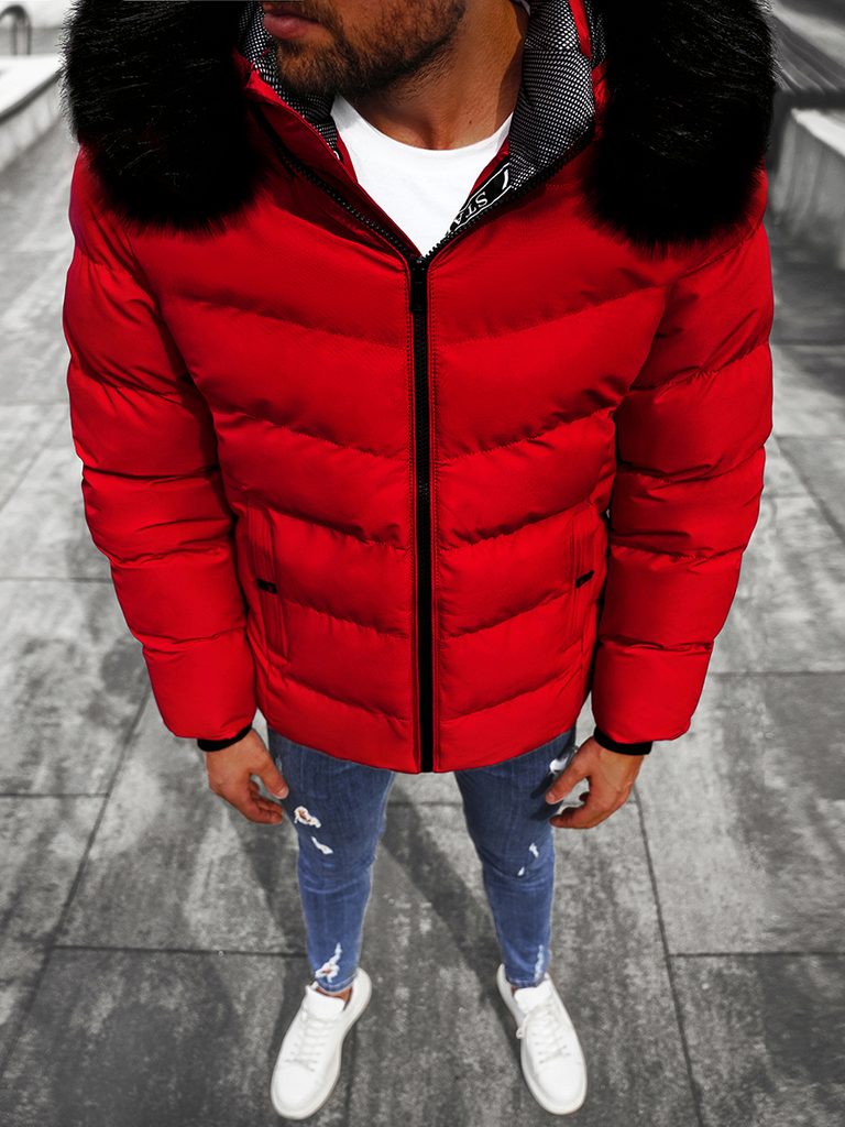 Trendy červená zimná bunda s kožušinou JS/M8106 - Budchlap.sk