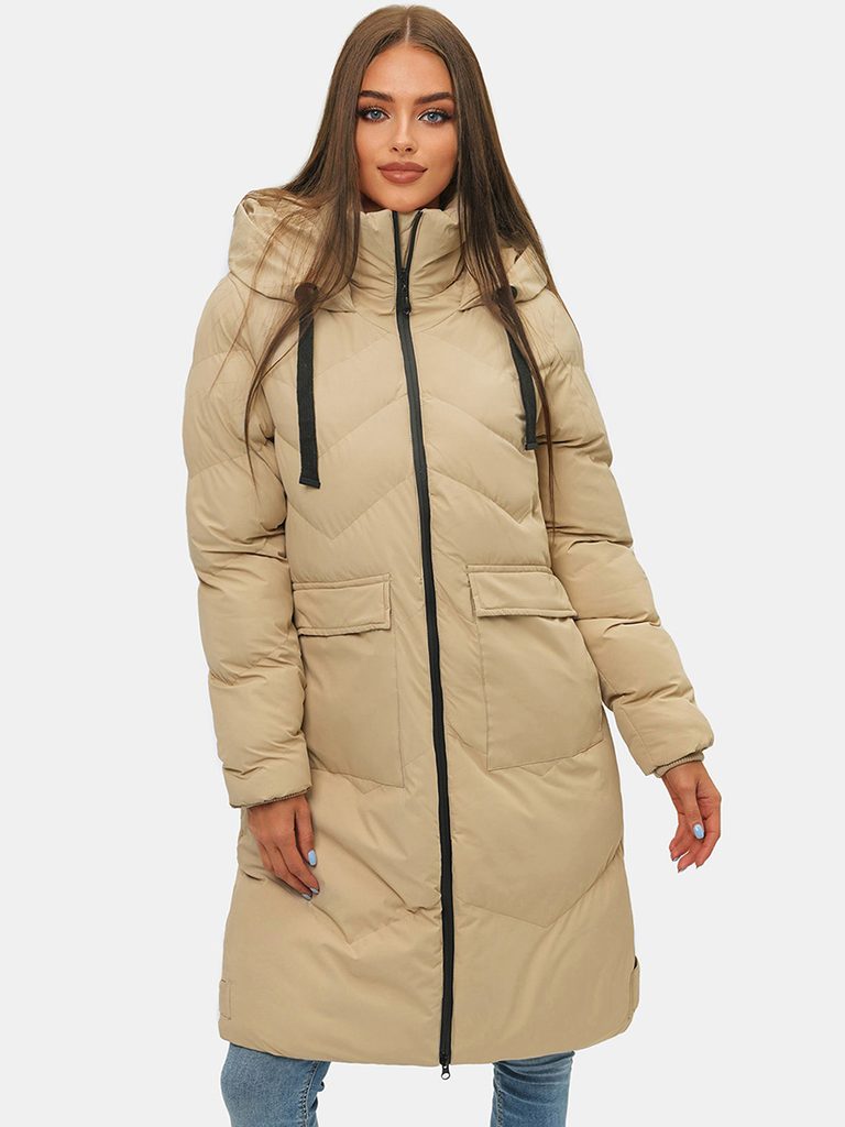Originálny dámsky zimný kabát v béžovej farbe JS/M735/62 - Budchlap.sk