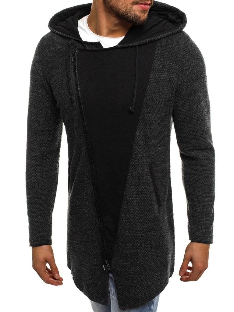 Grafitový pánsky sveter na zips s kapucňou 171550 BREEZY - Budchlap.sk