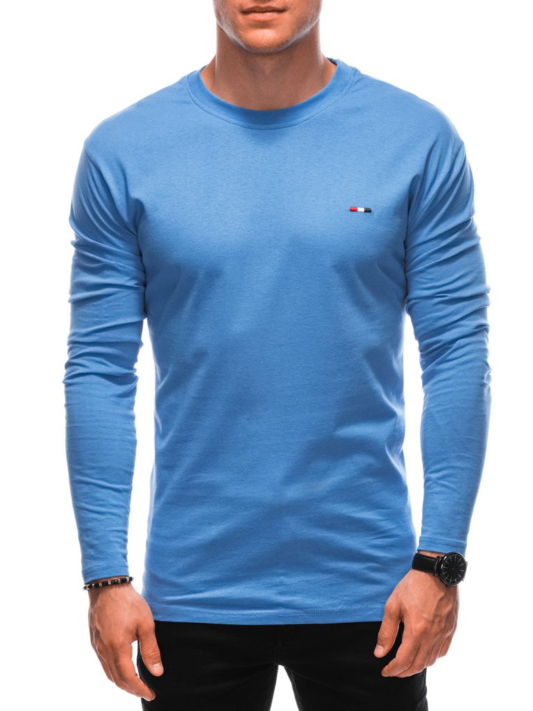Nebesky modré bavlnené tričko s dlhým rukávom s drobnou nášivkou L164 -  Budchlap.sk